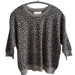 Anthropologie Womem Sz Medium Leopard Metallic Gold Crewneck Relaxed Blouse
